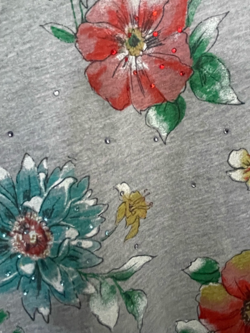 Gray Floral V-Neck Embellished Women’s 2X Top - Picture 4 of 6